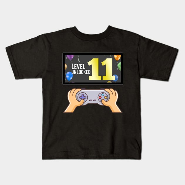 11th Birthday | Eleventh Birthday | Level 11 Unlocked Awesome | Video Gaming Gift Ideas, Game Lover Gift, Birthday Gift Kids T-Shirt by johnii1422